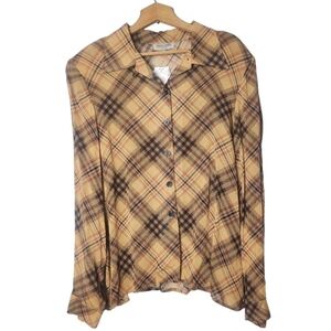 NWT Vintage Pierre Cardin Sheer Plaid Blouse Size 12